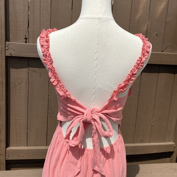 Wide leg Crop Jumpsuit in rose pink with sweetheart neckline size Small - Picture 11 of 15